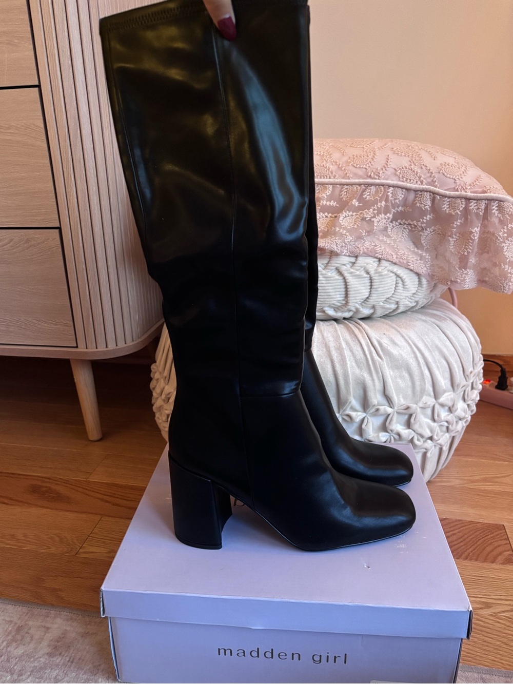 Madden Girl Winslow Black Knee-High Block Heel Boots